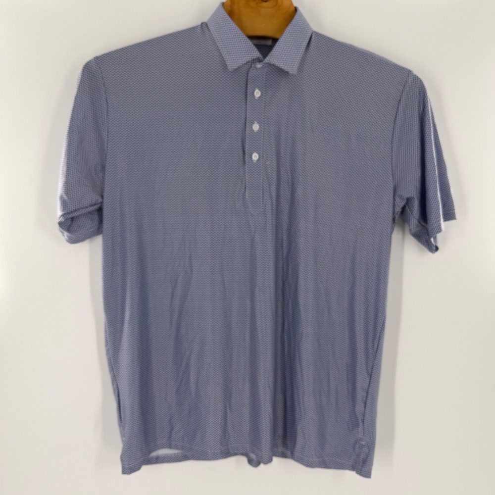 Collars & Co Mens Featherweight Relaxed Dress Collar Polo Blue Diamond Print XL